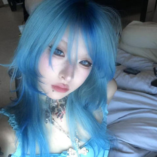  Tóc giả Lolita bangs lớp xương đòn tóc thẳng màu xanh haze blue xu hướng y2k cho hot girl influencer 