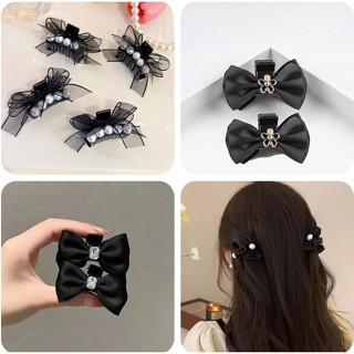 Kẹp tóc mái càng cua nhỏ nơ vải satin đính châu hoa họa tiết trẻ trung K39