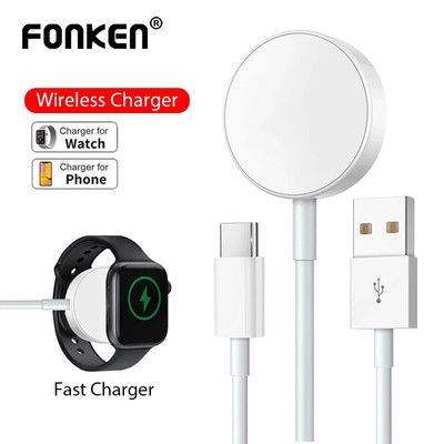 Bộ sạc không dây Fonken 2 trong 1 Type C cho đồng hồ Cáp sạc USB cho AP Watch Series 7 / 6 / 4 / SE / 4 / 3 / 2 / 1