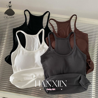 Crlnhc Áo tank top Hai Dây Có Mút Đệm Ngực Phong Cách Pháp Thời Trang Quyến Rũ Cho Nữ Mỹ Retro Màu Trơn Không Tay Slim Top vn