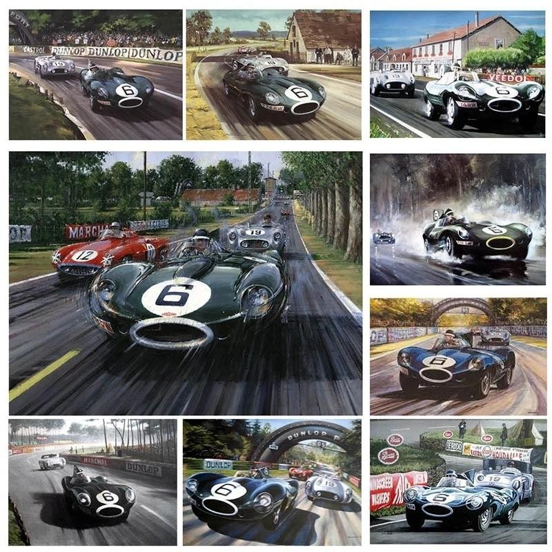 Giờ Le Mans Mike Jaguar Dtype Canvas In Vintage Đua Xe Nghệ Thuật Treo Tường Cho Phòng Khách Trang T