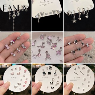 Fandy Y2K Ngôi Sao Trái Tim Bướm Bông Tai Bộ Thời Trang Zircon Bạc Bông Tai Nữ Trang Sức Phụ Kiện