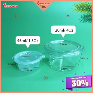 [HCM QP] SET 100 hộp (hũ) chén đựng sốt, caramen, nước chấm , nước tương (45/60ml) bằng nhựa có nắp dùng 1 lần
