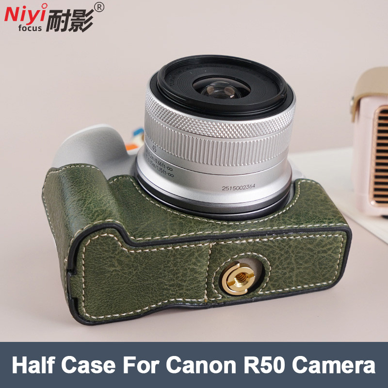 Máy Ảnh Nửa Đế Máy Ảnh Tấm Đế Bảo Vệ Túi Cho Canon EOS R50 R100 Da PU Đế Máy Ảnh R50 R100