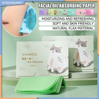 Giấy thấm dầu trà xanh Chancc Giấy thấm dầu mặt Khăn lau loại bỏ dầu Giấy thấm dầu cầm tay uni
