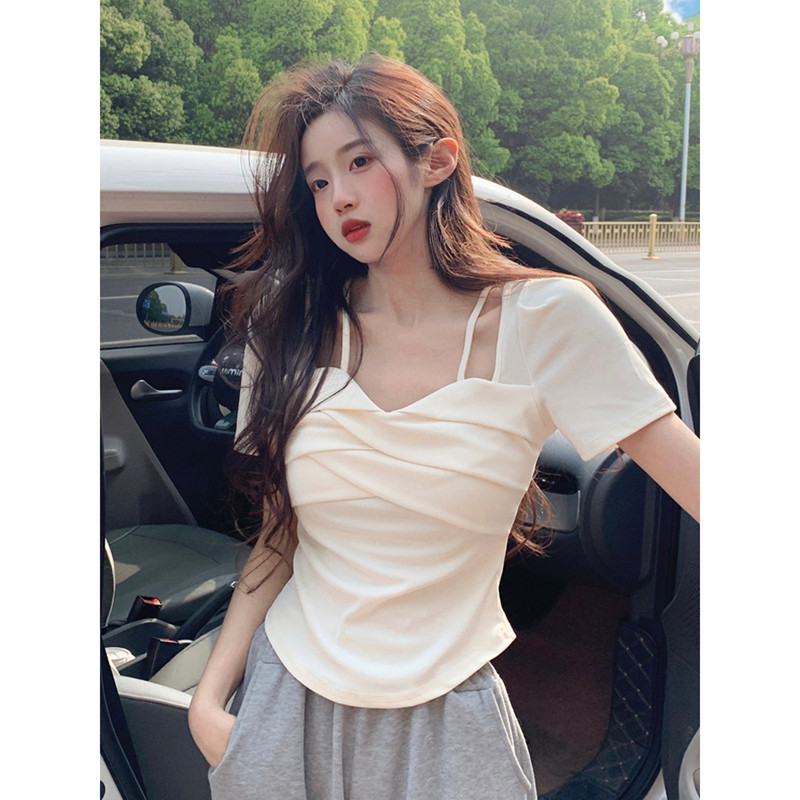 Modal Rayon 92 Rayon 8 Spandex HOT GIRL áo sang trọng mẫu ngắn kiểu Pháp mùa hè cho nữ