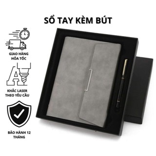Sổ tay da kèm bút S6 khổ A5 hộp quà tặng doanh nghiệp cao cấp sang trọng có khắc tên và logo theo yêu cầu