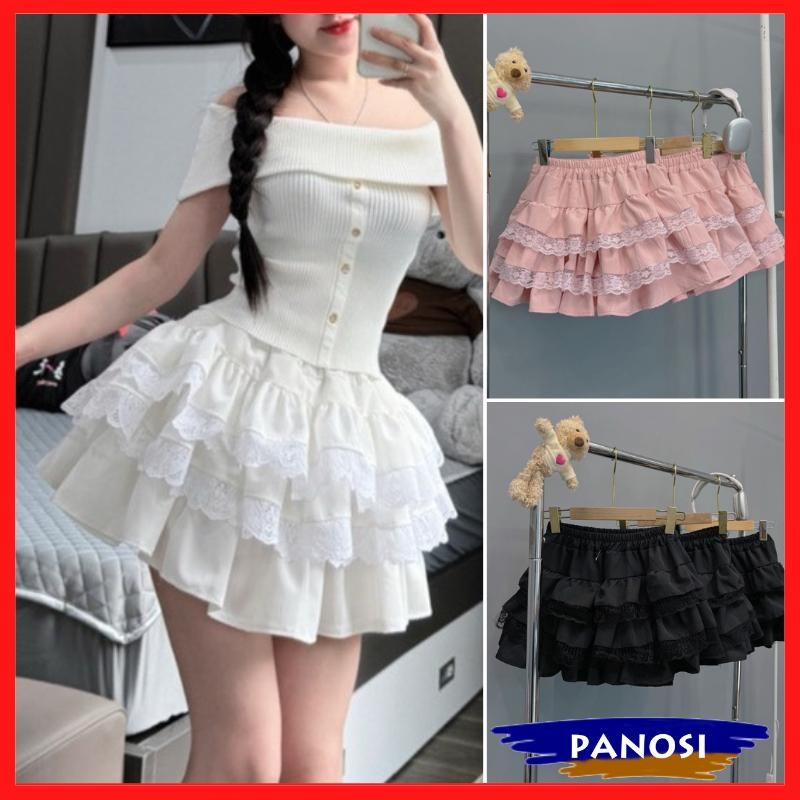 Chân váy tầng phối ren nổi dáng xòe chân váy ngắn xòe siêu xinh cạp thun co giãn CV390 PANOSI | BigBuy360 - bigbuy360.vn