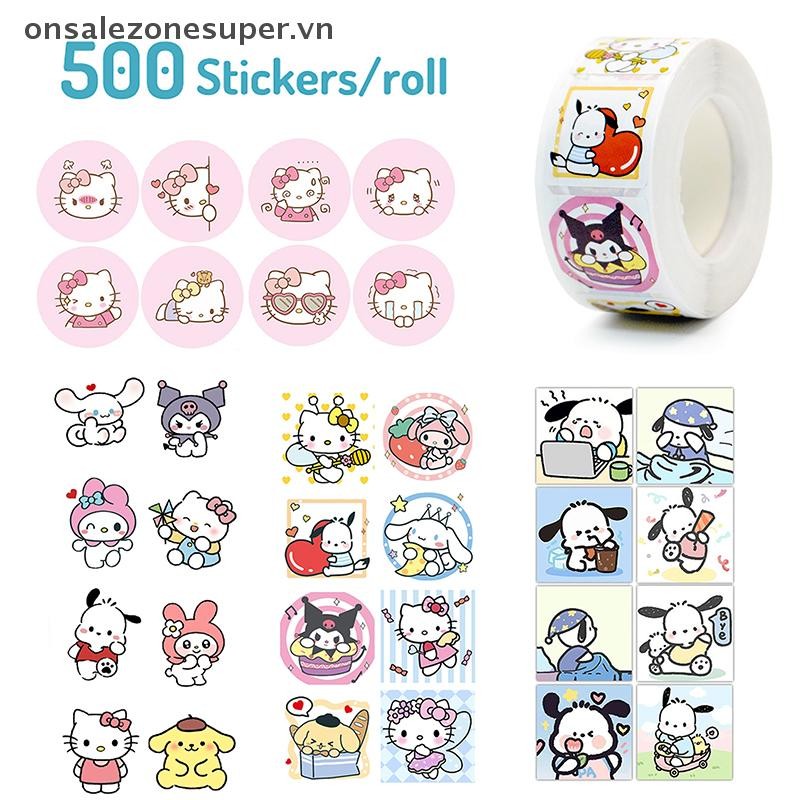 ons 500 cái/cuộn Phim hoạt hình Sanrio Stickers Hello Kitty Kuromi Melody Handnet Stickers Túi quà t