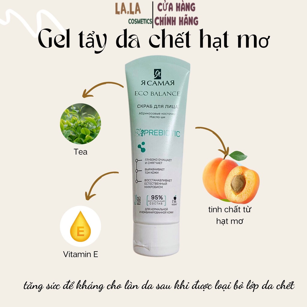 Tẩy tế bào chết mặt với hạt mơ Armenia Eco balance Ya Samaya Tuýp 75 ml