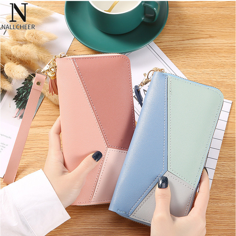 Nallcheer Phong cách Hàn Quốc khâu thiết kế màu sắc tương phản thời trang giản dị phong cách ví dài