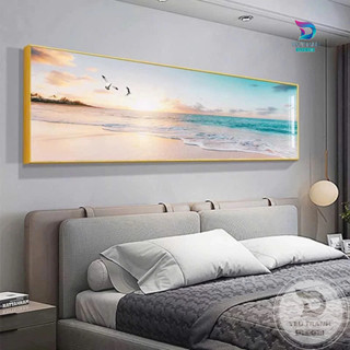 Tranh biển khung cao cấp treo tường đầu giường decor phòng khách ngủ homestay hotel khách sạn nhà nghỉ binh minh hoa lá