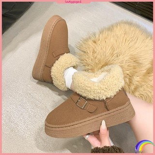Giày bốt Mi Mid-tube Giày bốt tuyết mũi tròn chống trượt phong cách Nhật Bản Baotou