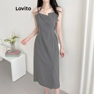 Đầm Lovito trơn xẻ tà trước thanh lịch cho nữ LNE53243
