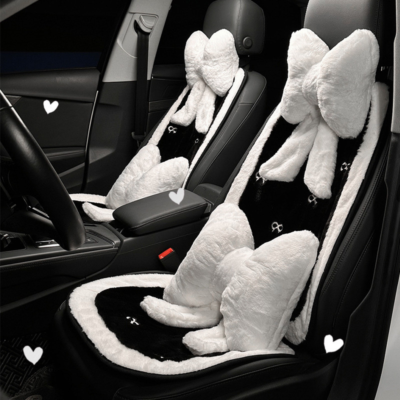 Bow Car Cushion Plush Autumn and Winter Warm Car Seat Seat Cushion Cute Goddess Car Single Piece Cus