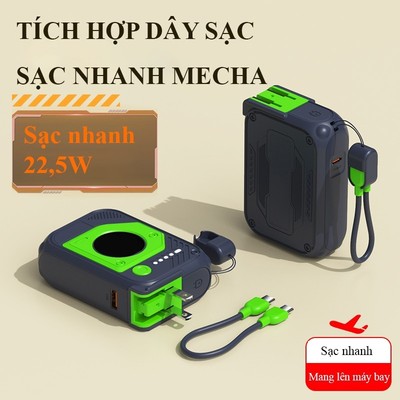Sạc dự phòng 20000mah dung lượng lớn sạc nhanh 22,5w tích hợp 2 dây sạc nhiều cổng ra chiếu sáng vn04