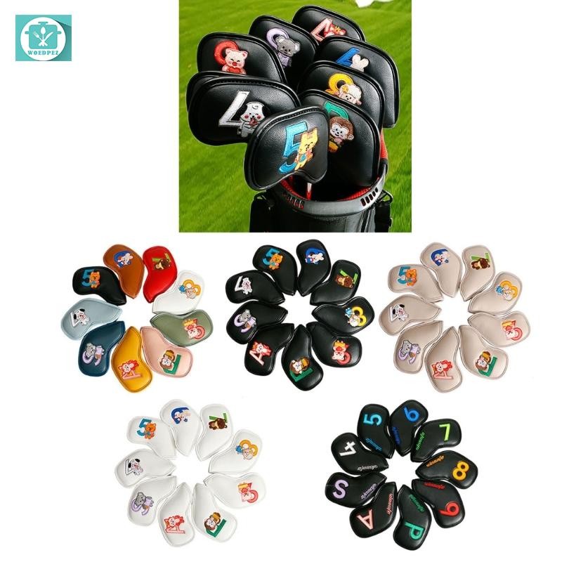 Woedpez 9 Chiếc Da PU Golf Iron Head Covers Câu Lạc Bộ Golf Headcover Câu Lạc Bộ Golf Head Cover
