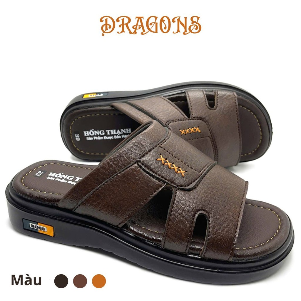 Dép Da Nam Quai Ngang DRAGONS_M726 ,Dép Trung Niên Đế Cao 3.5CM Sang Trọng Ép Nhiệt Chắc Chắn BH6T .