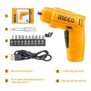 Máy Siết vít dùng pin INGCO CSDLI0402 4V 4 N.m kèm cáp sạc micro giá rẻ tiện ích, máy siết vít cầm tay