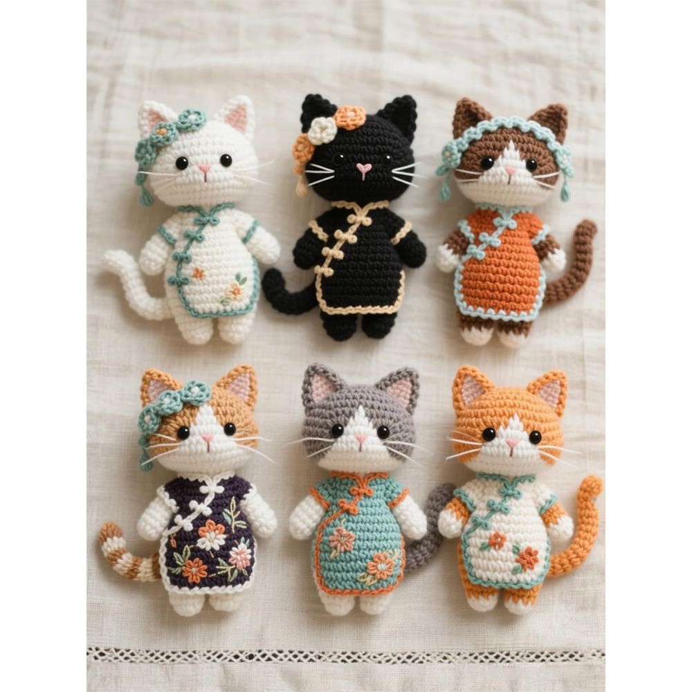Crochet Cat Keychain Kitten Handmade Knitted DIY Yarn Doll Pendant Cute diyins DIY Kit