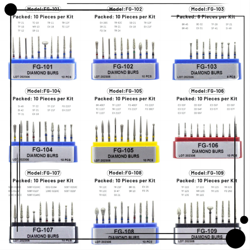 Life Dental Clinic Dental Diamond Burs Set Dụng cụ đánh bóng tay cầm tốc độ cao