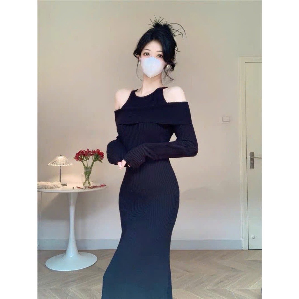 Đầm váy nữ thu đông dáng dài thiết kế trễ vai ôm body phong cách quyến rũ sang chảnh HMH SP236 | BigBuy360 - bigbuy360.vn