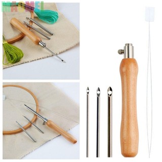 Bộ kim đục lỗ MAOMEI 5 chiếc, Bộ dụng cụ khâu đục lỗ có thể điều chỉnh tay cầm bằng gỗ, Kim móc thêu thủ công DIY 2.5mm / 3.5mm / 5mm Thợ may Awl Set dành cho người mới bắt đầu thêu