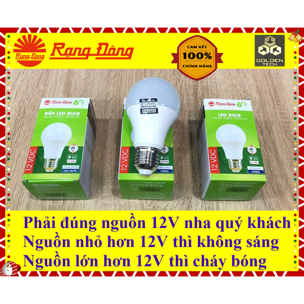 (Rạng Đông) Bóng đèn Led Bulb Tròn 9W - Đui xoáy E27 - Dùng cho bình Ắc Quy hoặc Nguồn DC 12V (Đúng 