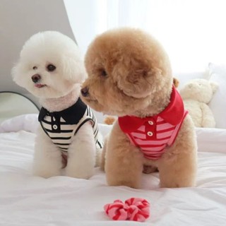 Áo Sơ Mi Polo Cho Chó Mèo Nút Xuống Cổ Áo Vest Thoáng Khí Sọc Mềm Quần Áo Thú Cưng Thời Trang