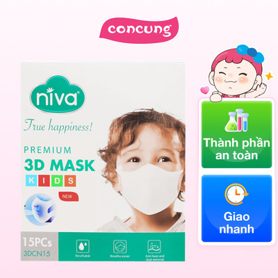 Khẩu trang 3D NIVA dành cho trẻ em (15 chiếc/hộp)