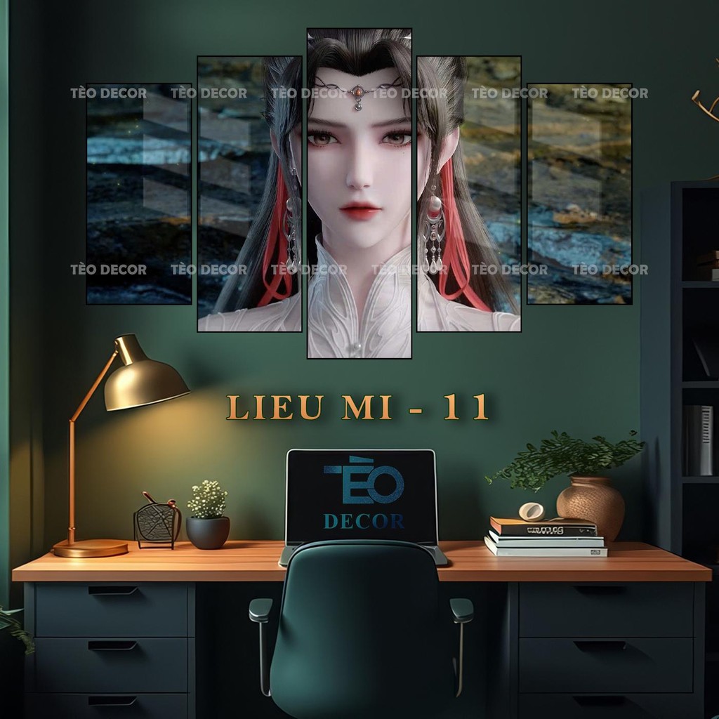 Tranh Liễu Mi - Tiên Nghịch Bộ 5 tấm Dán Tường cán Formex 5mm, Decor góc PC, bàn làm việc