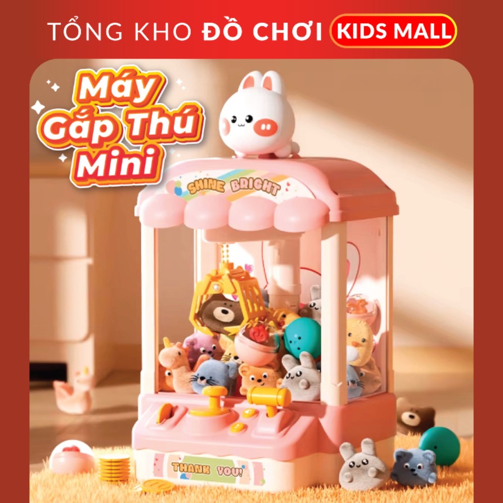 Máy Gắp Thú Bông Mini Có Đồng Xu Kèm Đèn Nhạc Cho Bé, Đồ Chơi Gắp Thú Bông Mini Có Sạc - Kids Mall