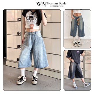  Quần jeans bò nữ dáng lửng ống rộng phong cách Hàn Quốc  Quần bò ống suông rộng cách điệu phù hợp mặc đi chơi QD25 