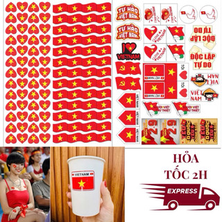 80 Tem decan  Sticker dán mặt  cờ đỏ sao vàng, decal lá cờ việt nam, hình dán mặt 1 siêu rẻ giá sỉ, cổ vũ thể thao