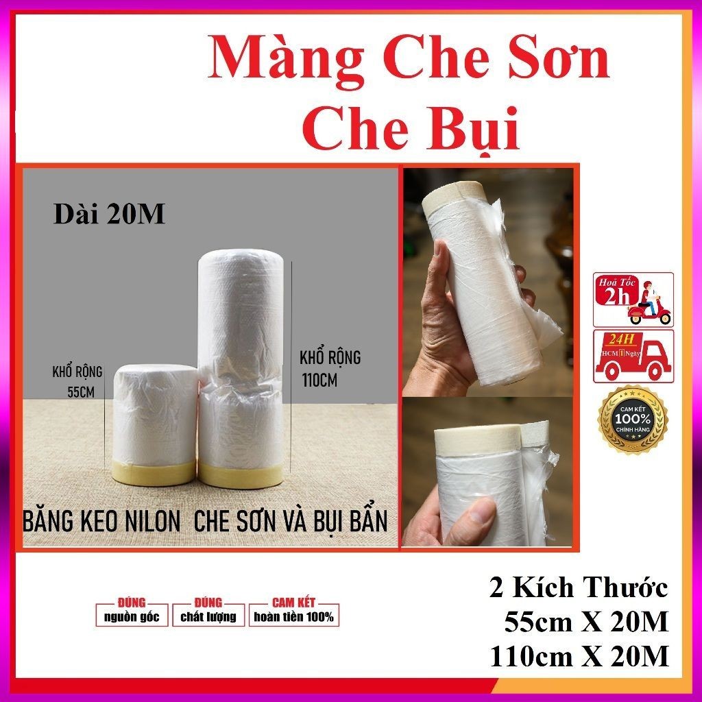 Dài 20M Màng bọc nilon che bụi đa năng, Băng keo Nilon, Màng che sơn, che phủ, ngăn bụi, bọc hàng