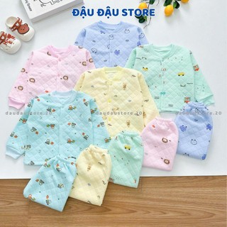   Set 2-3  Bộ Xốp Dài Tay Trần Bông Thu Đông cho bé sơ sinh cổ tàu cúc giữa mềm mại cho bé 3-13kg Đậu Đậu Store BOXOP01 