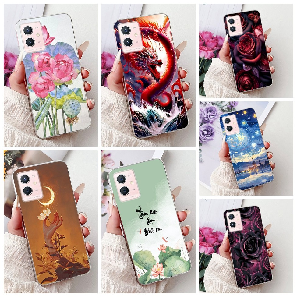 Ốp lưng Vivo Y33s 5G V2166A Trong suốt Thẩm mỹ Mèo dễ thương Thời trang Sơn hoa Ốp lưng Vivo Y33s 5G