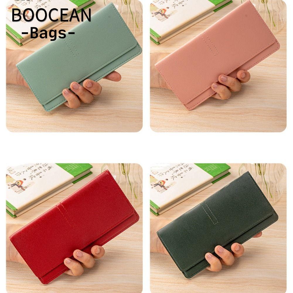 Ví mỏng nữ BOOCEAN, Ví nữ da PU màu trơn, Túi đựng đồ dung tích lớn di động dành cho nữ