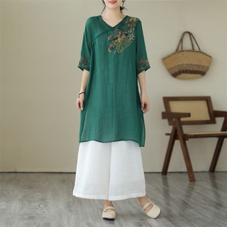 Áo sơ mi hàng đầu mùa hè bằng vải lanh Cotton