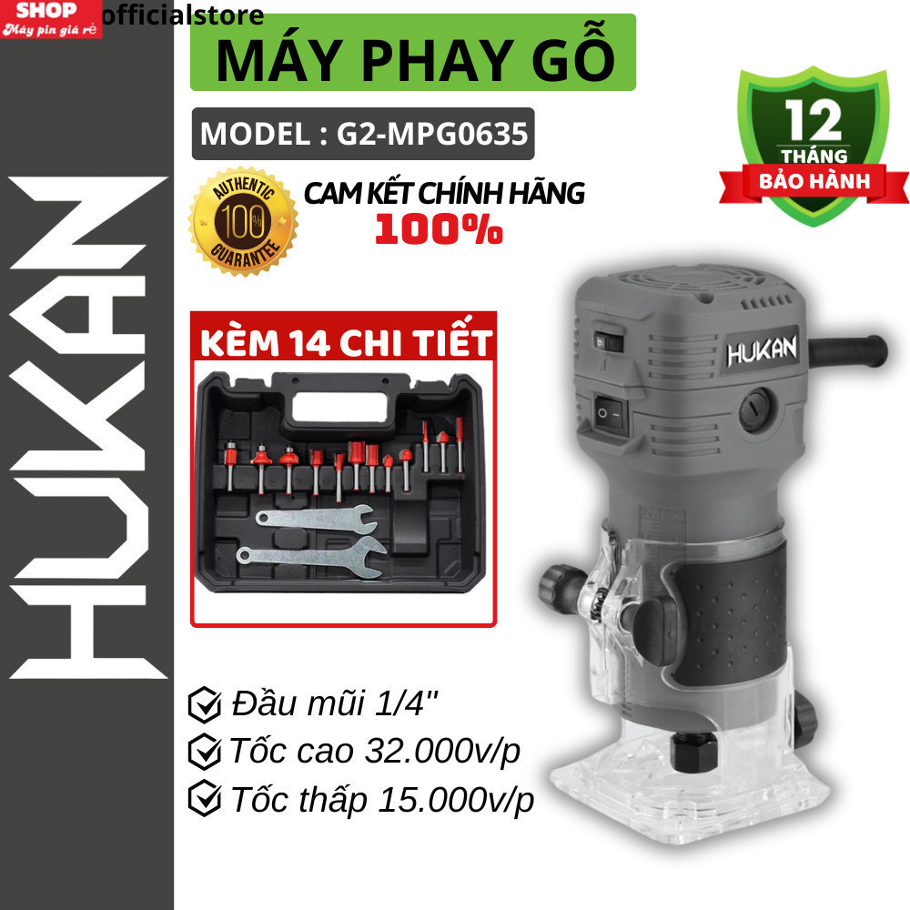 Máy phay gỗ HUKAN G2-MPG0635, Công suất 700W, 6 Tốc độ, chính hãng GP Shop máy rẻ