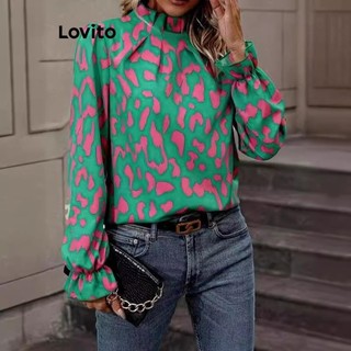 Lovito Áo kiểu xếp li xếp nếp kiểu dáng cộng với kích thước đường cong nhiệt đới thông thường dành cho nữ LNL59385
