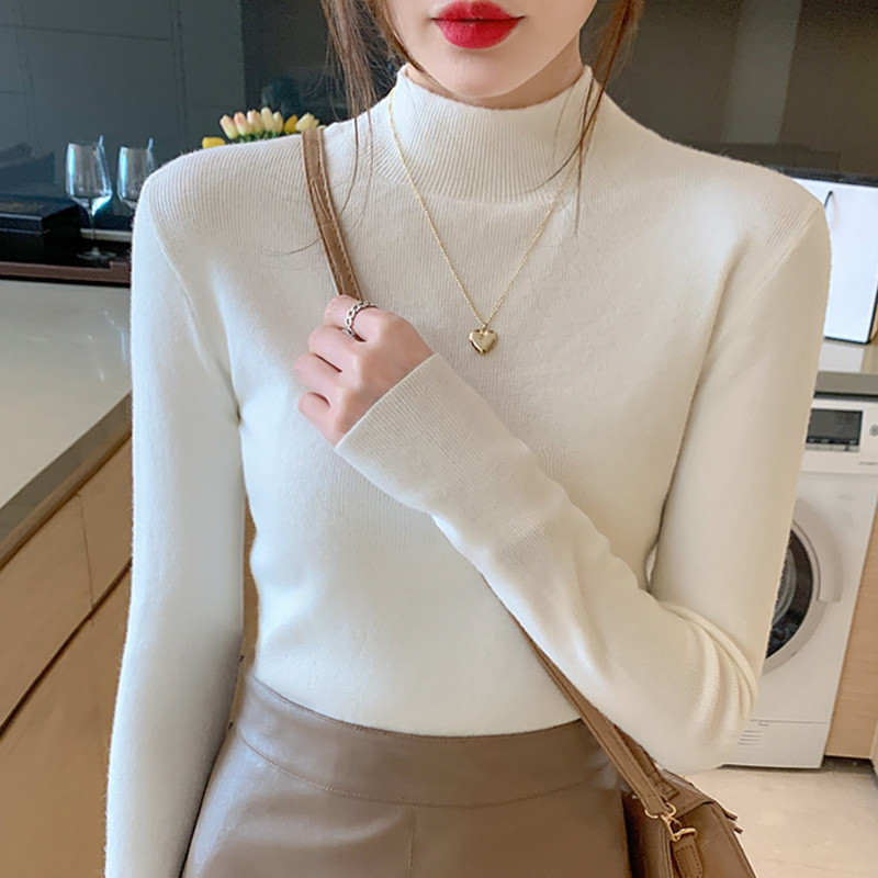 YAYUAN Nửa Cổ Cao Cổ Dệt Kim Đáy Áo Sơ Mi Nữ Thu Đông Phong Cách Mới Mềm Mại Sáp Ôm Tay Dài | BigBuy360 - bigbuy360.vn