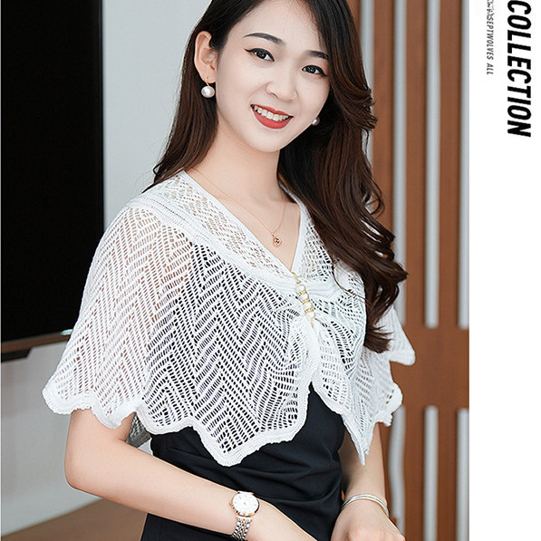 Khăn choàng dệt kim chui đầu kiểu mỏng nữ mùa hè khăn choàng lụa băng chống tà váy hai dây phối bên ngoài mẫu ngắn dễ phối | BigBuy360 - bigbuy360.vn