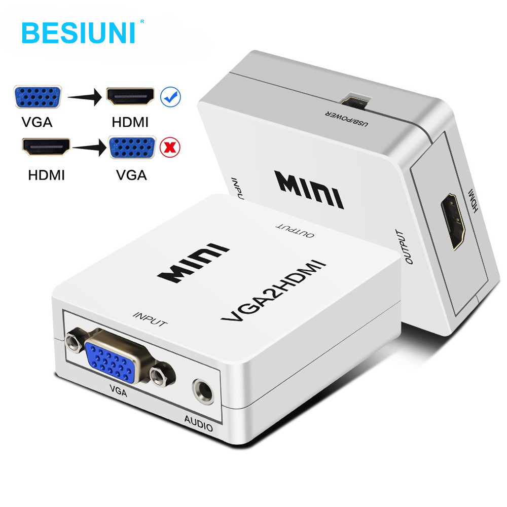 Bộ phân phối âm thanh và video VGA sang HDMI VGA sang HDMI hộp nhỏ màu trắng vga2 HDMI
