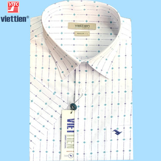 Viettien - Áo sơ mi nam ngắn tay xẻ tà lai ngang hoạ tiết 6T0306 (I-N)