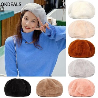 Mũ beret vải lông màu trơn ấm áp phong cách cổ điển thời trang mùa đông cho nữ