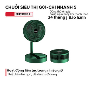 Quạt Tích Điện Mini Gấp Gọn, Quạt Bàn Xoay 180 Độ, 3 Tốc Độ Gió, Cổng Sạc USB