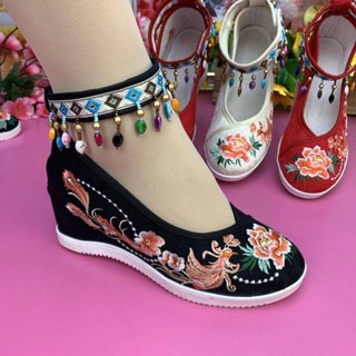  Bắc Kinh Cũ Vải Giày Thêu Nữ Hanfu Khiêu Vũ Phong Cách Dân Tộc Giày Nữ Mẹ Bò Cơ Đáy Tăng Chiều Cao Giày Học Sinh 