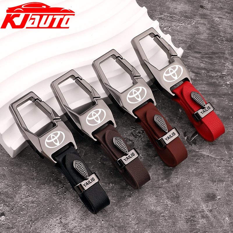 Xe Ô Tô Hợp Kim Kẽm Da Móc Khóa Sáng Tạo Chống Mất Móc Khóa Cho Xe Toyota Vios Raize Wigo Rush Veloz Yaris Ativ Innova Avanza Altis Fortuner Hilux Corolla Cross Wish GR Sport TRD