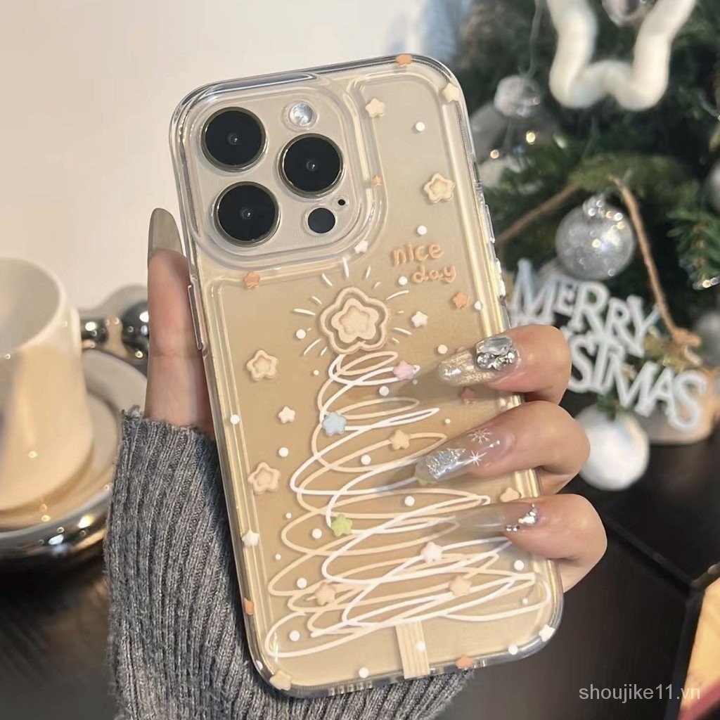 Ốp điện thoại iPhone15 thích hợp dùng cho cây thông Noel màu ấm, vỏ không gian 14Promax, 13 Bộ 7/8 tươi mới 12/11 HG4X